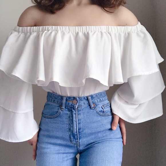 Bershka Tops - Boohoo Off The Shoulder Ruffled Sleeves Top